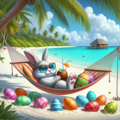 Easter Bunny relaxing on the beach