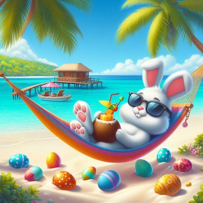 Easter Bunny enjoying beach games